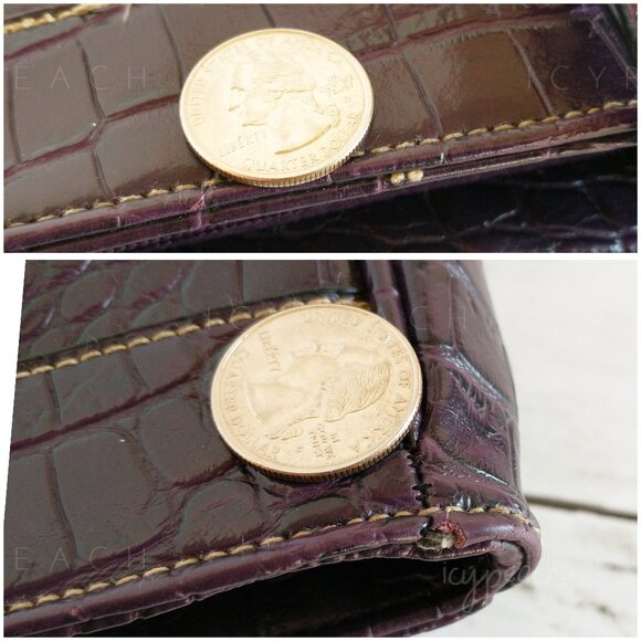 Faux Leather Wristlet Purple Crocodile Embossed Zip Top Purse Makeup Bag Clutch - Picture 5 of 10